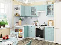 Небольшая угловая кухня в голубом и белом цвете Киселёвск